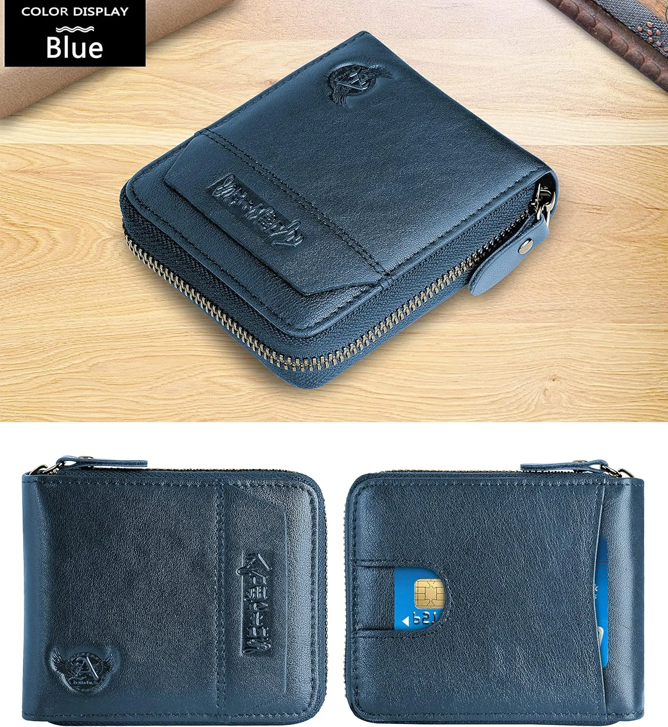 Admetus Men's Genuine Leather Short Zip-around Bifold Wallet