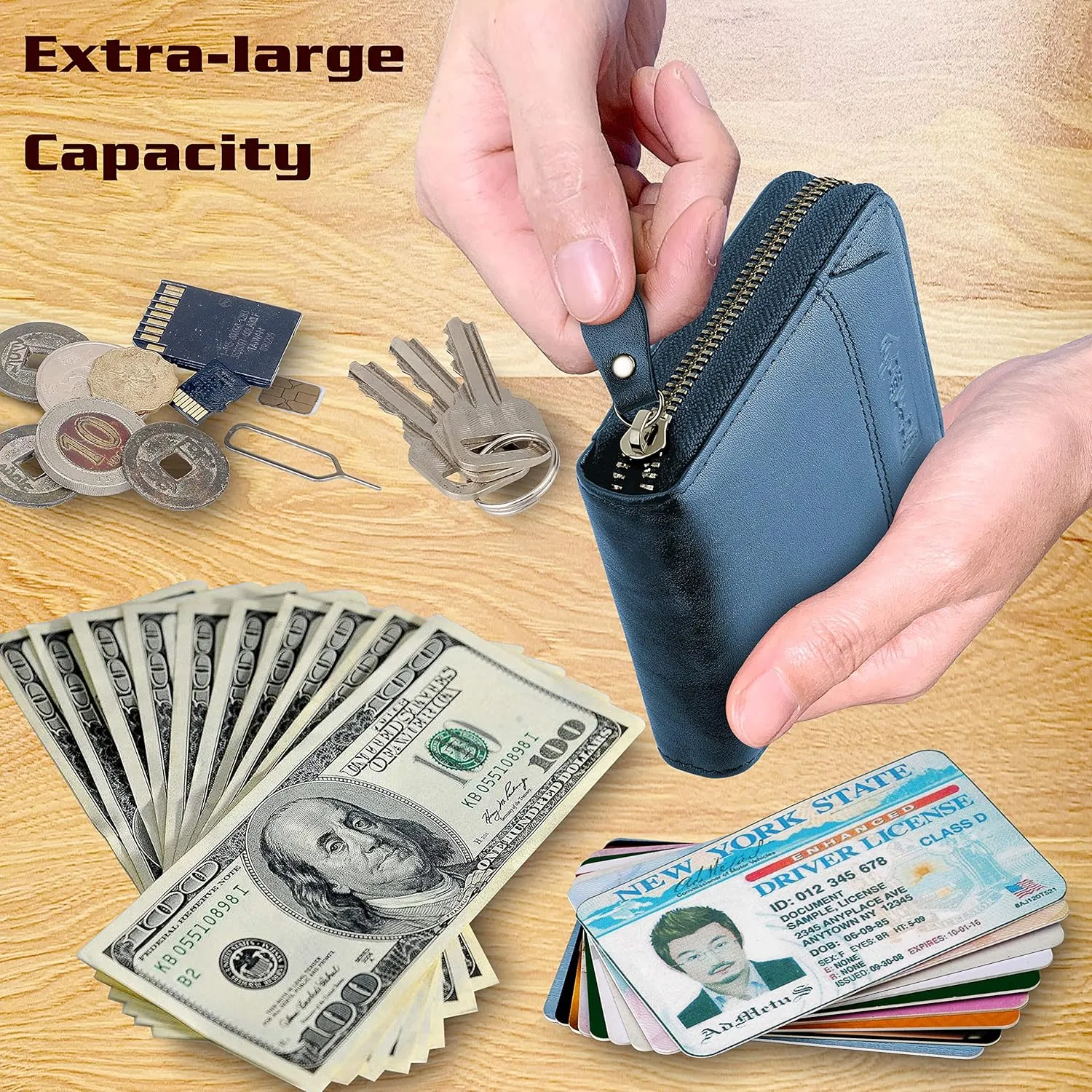 Admetus Men's Genuine Leather Short Zip-around Bifold Wallet