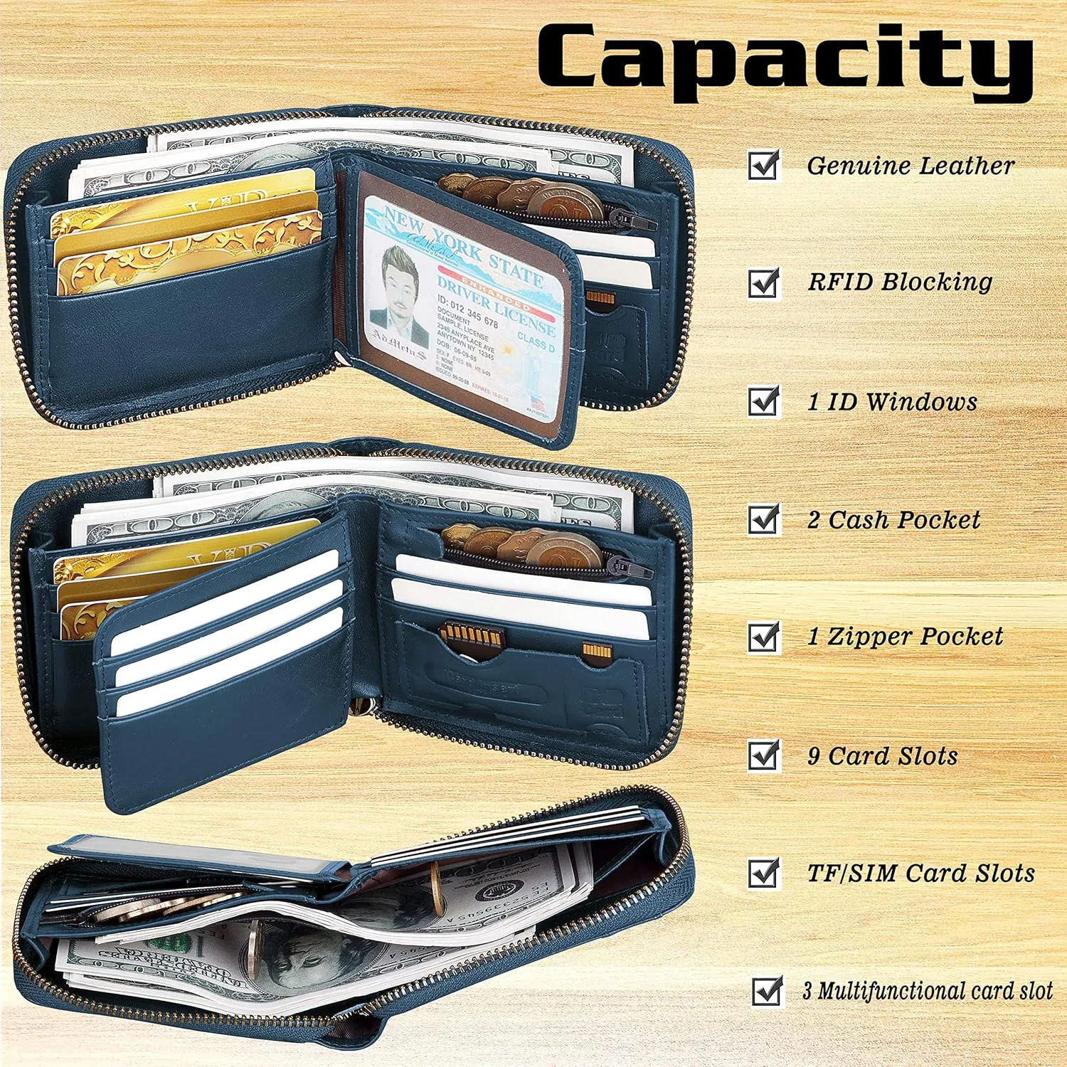 Admetus Men's Genuine Leather Short Zip-around Bifold Wallet
