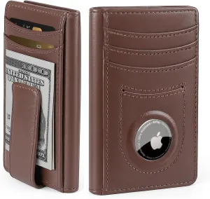 ALLIVE Airtag wallet for men- Genuine Leather Mens Wallet with Money Clip RFID Blocking Slim Billfold with Built-in AirTag Holder,9 Card Slots, Minimalist men wallet with Gift Box Vintage Brown