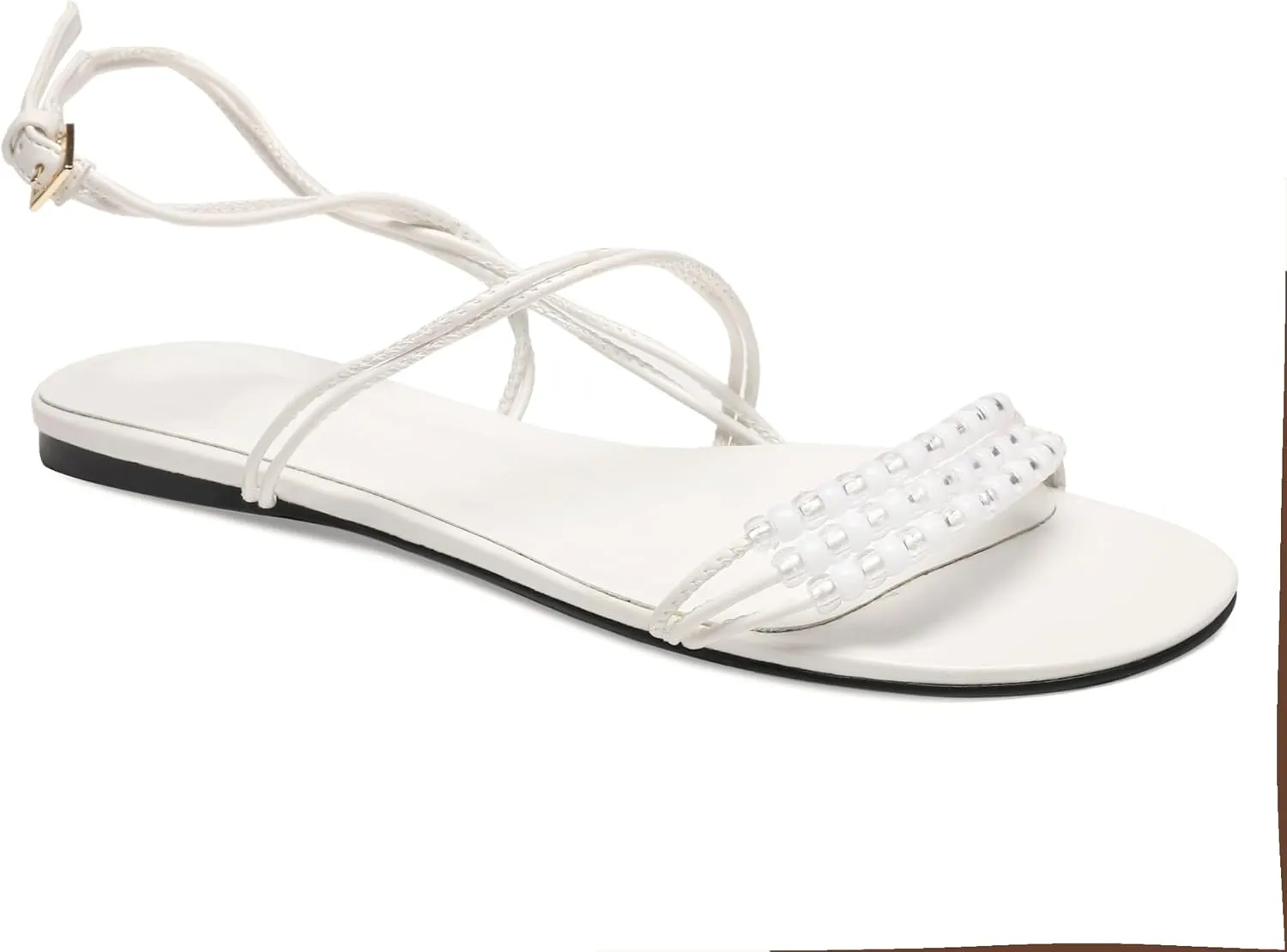Beaded Flat Sandals for Women Ankle Strap Open Toe Slide Sandals Lace up Casual Summer Dressy Beach Sandals