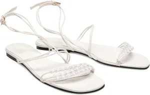 Beaded Flat Sandals for Women Ankle Strap Open Toe Slide Sandals Lace up Casual Summer Dressy Beach Sandals