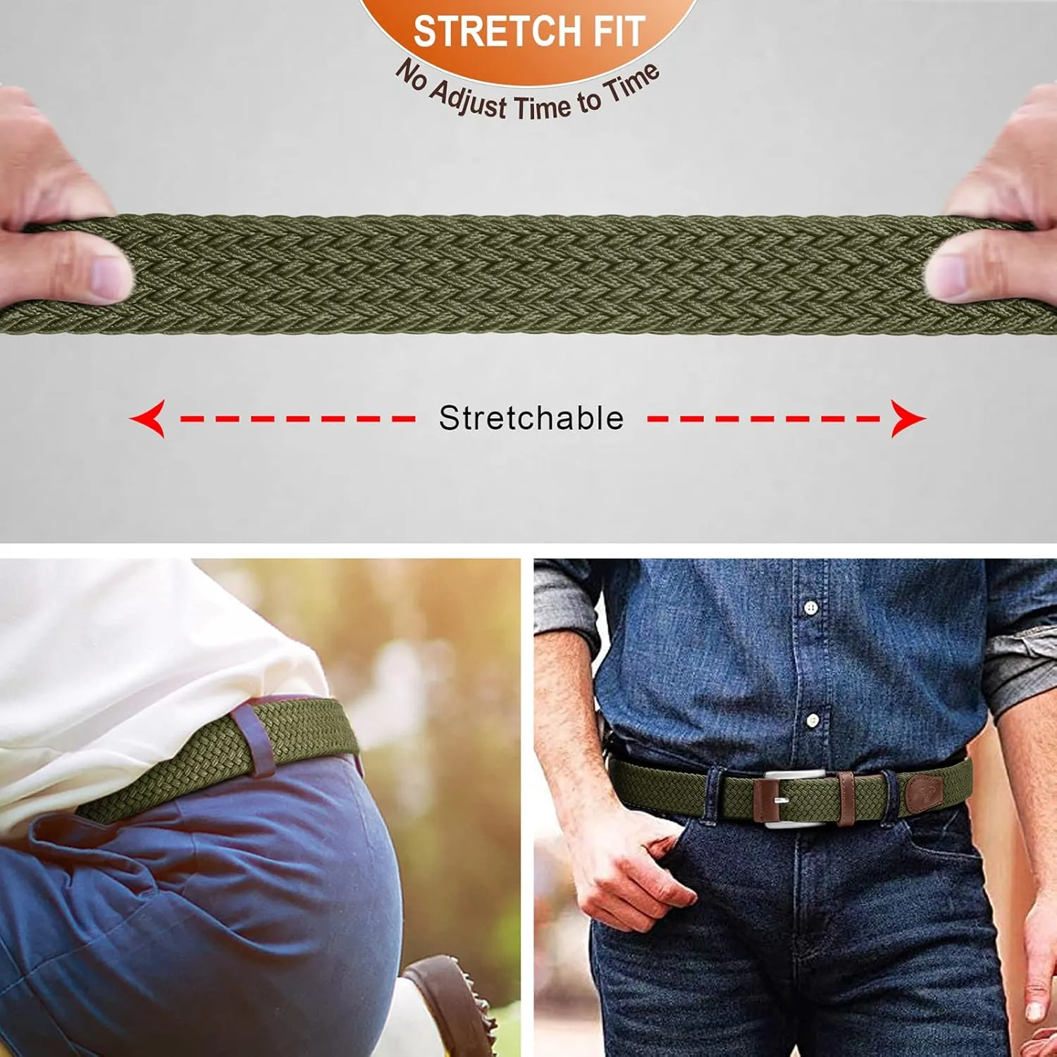BULLIANT Stretch Belt Men,Mens Gift Woven Braided Web Belt 1 3/8 for Golf Casual Pants Shirts Jeans