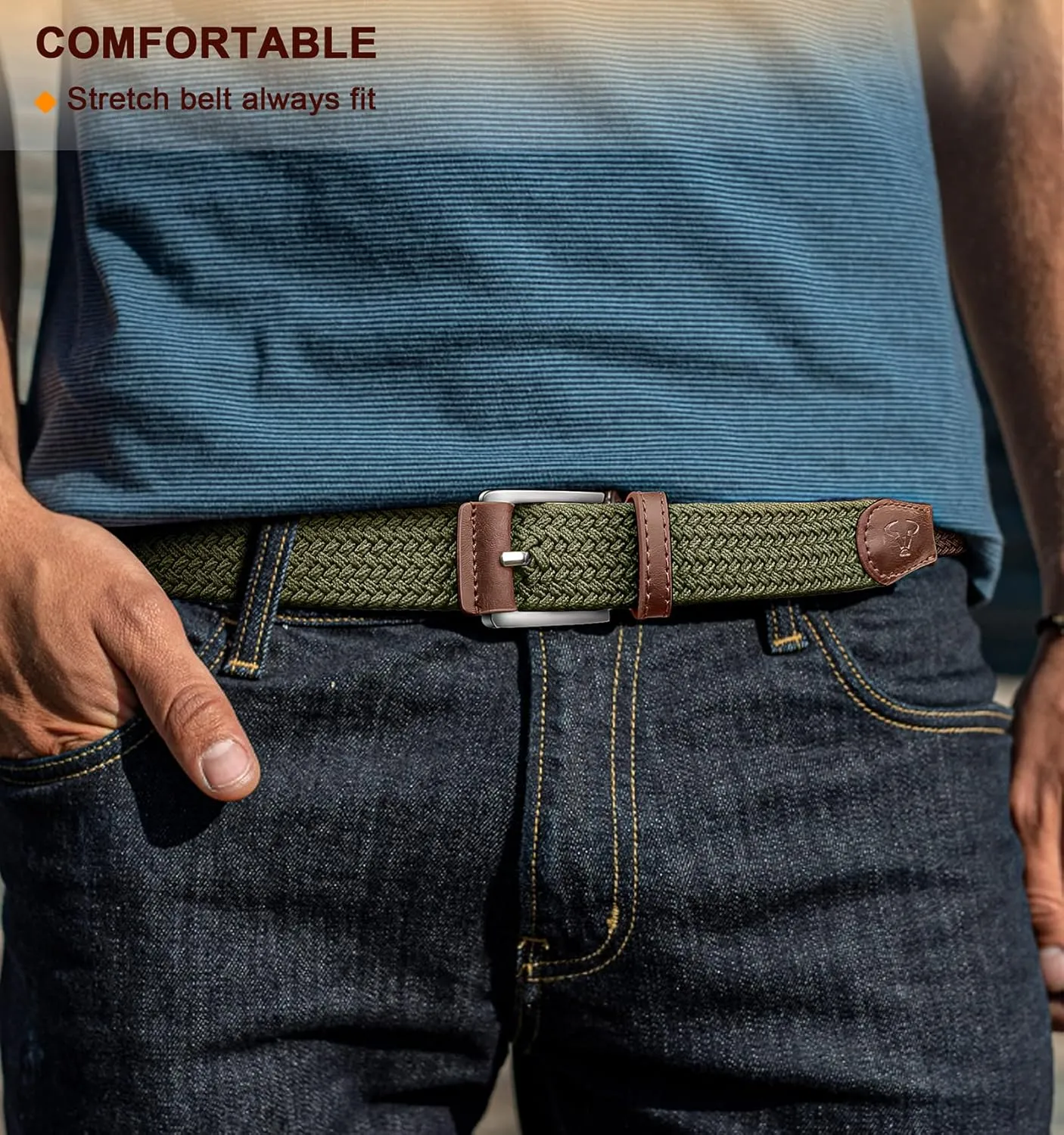 BULLIANT Stretch Belt Men,Mens Gift Woven Braided Web Belt 1 3/8 for Golf Casual Pants Shirts Jeans