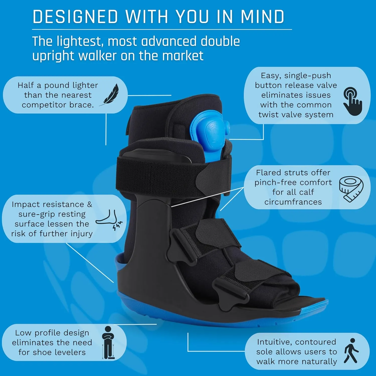 Gen 2 Pneumatic Walking Boot - Lightweight, Low Profile CAM Walker Boot - Premium Medical Boot for Foot Injuries, Ankle Sprains, Fracture Recovery Support, & More (Short, Large)