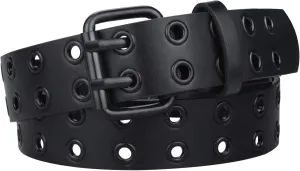 Grommet Leather Belts for Women, Black Belt Women Men with Double Holes