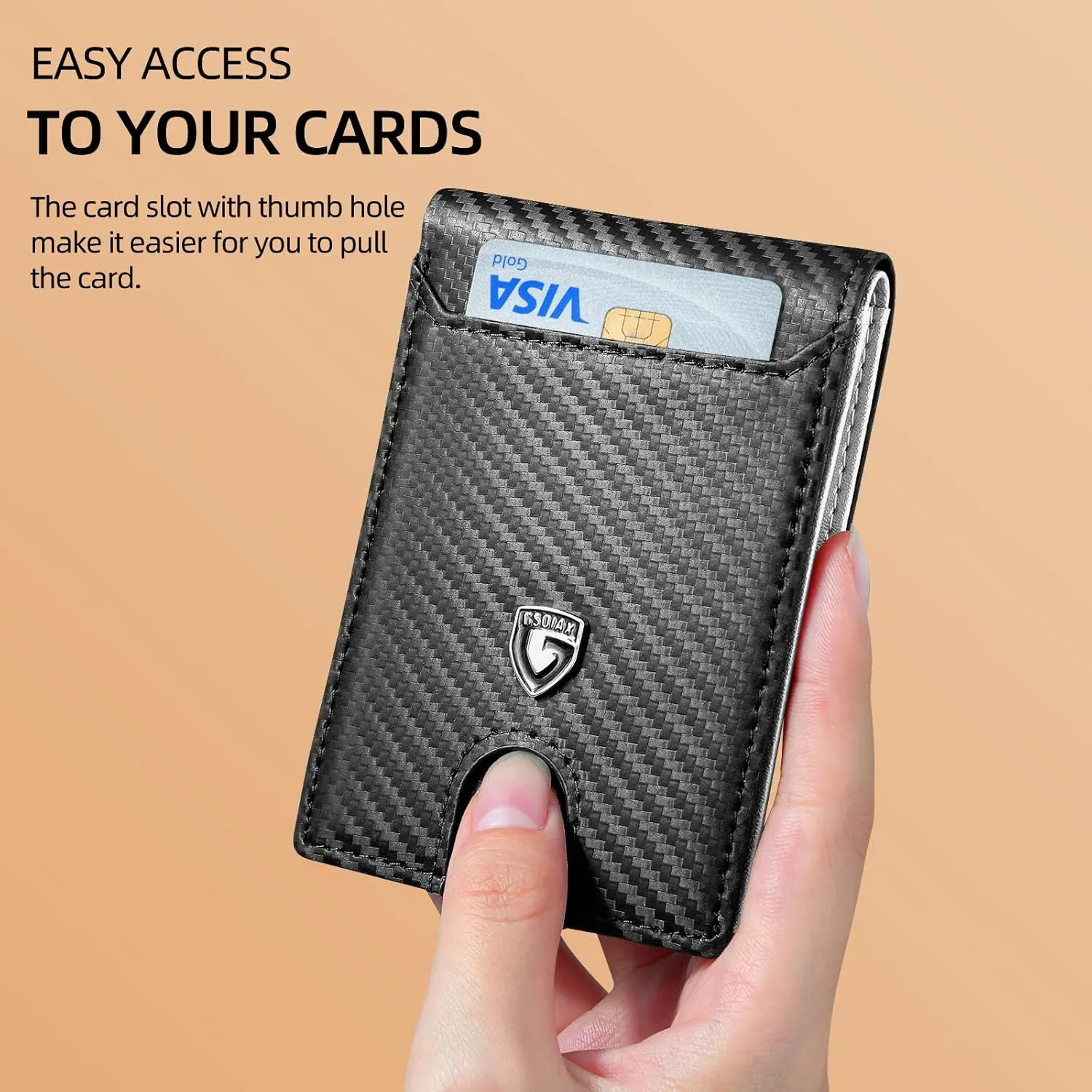 GSOIAX Mens Slim Wallet RFID Blocking Bifold wallets for men Minimalist Genuine Leather Carbon Fiber Card Holder Money Clip Thin Mens with Gift Box (Carbon Fiber and Sliver)