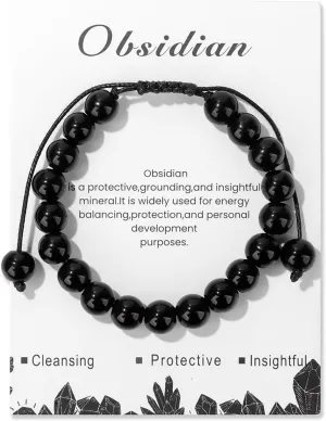 Healing Crystal Bracelet for Women 8mm Natural Stone Crystal Beaded Bracelets Adjustable Handmade Gemstone Bracelet Healing Jewelry Mother's Day Gifts for Women