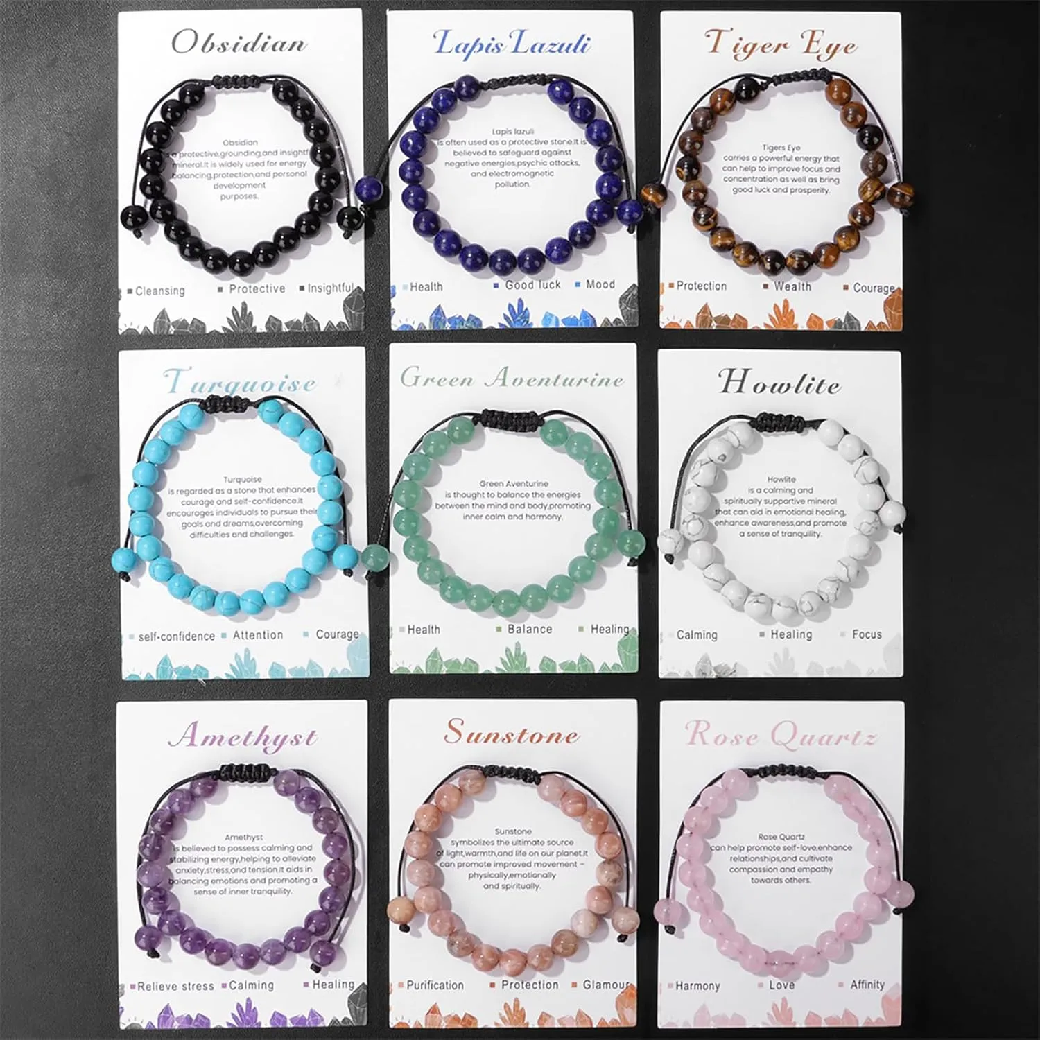 Healing Crystal Bracelet for Women 8mm Natural Stone Crystal Beaded Bracelets Adjustable Handmade Gemstone Bracelet Healing Jewelry Mother's Day Gifts for Women