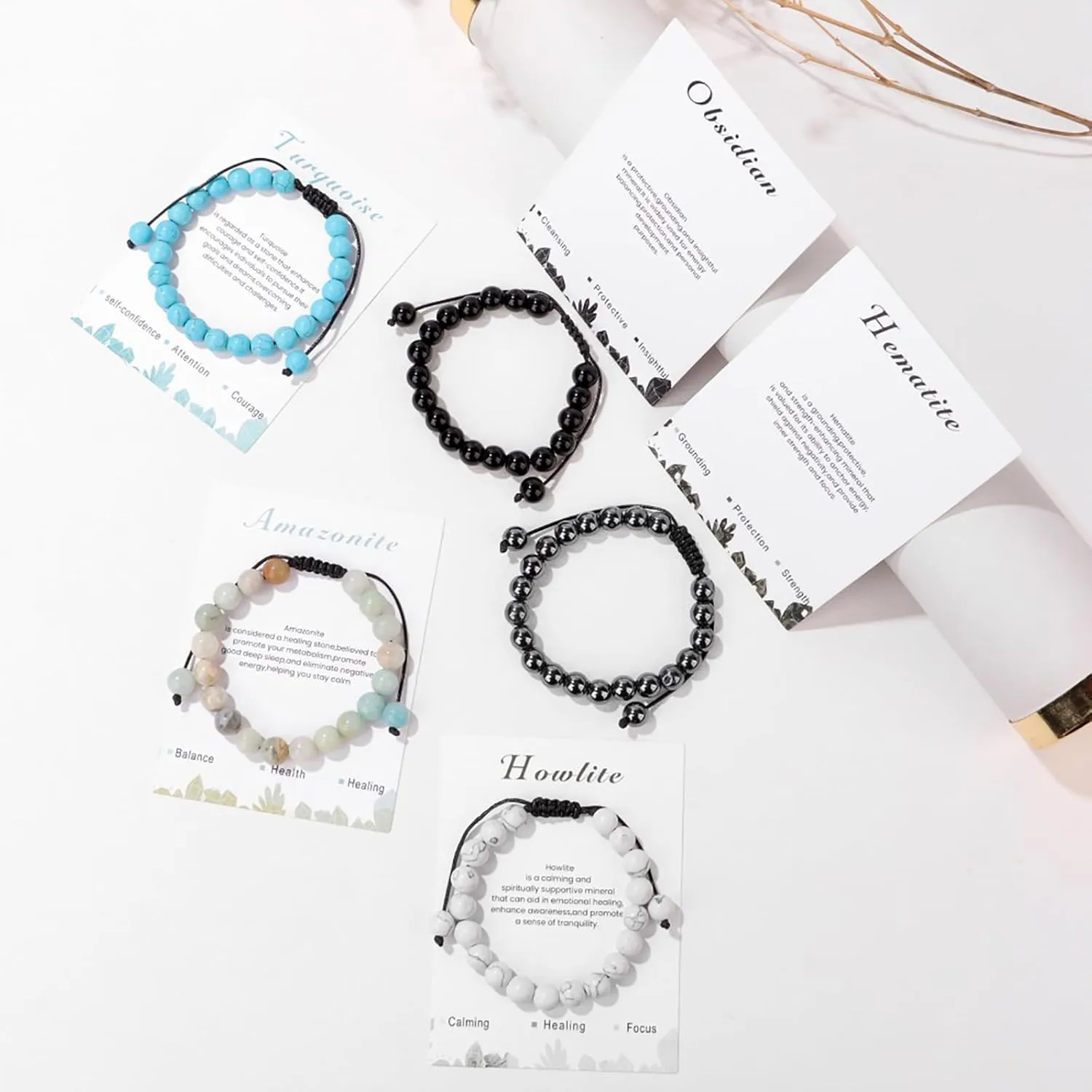 Healing Crystal Bracelet for Women 8mm Natural Stone Crystal Beaded Bracelets Adjustable Handmade Gemstone Bracelet Healing Jewelry Mother's Day Gifts for Women