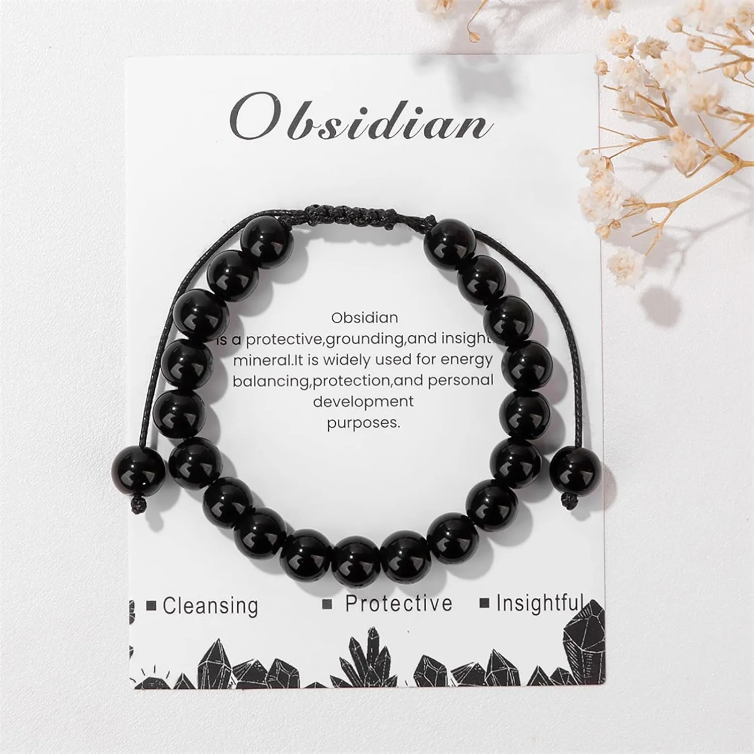 Healing Crystal Bracelet for Women 8mm Natural Stone Crystal Beaded Bracelets Adjustable Handmade Gemstone Bracelet Healing Jewelry Mother's Day Gifts for Women