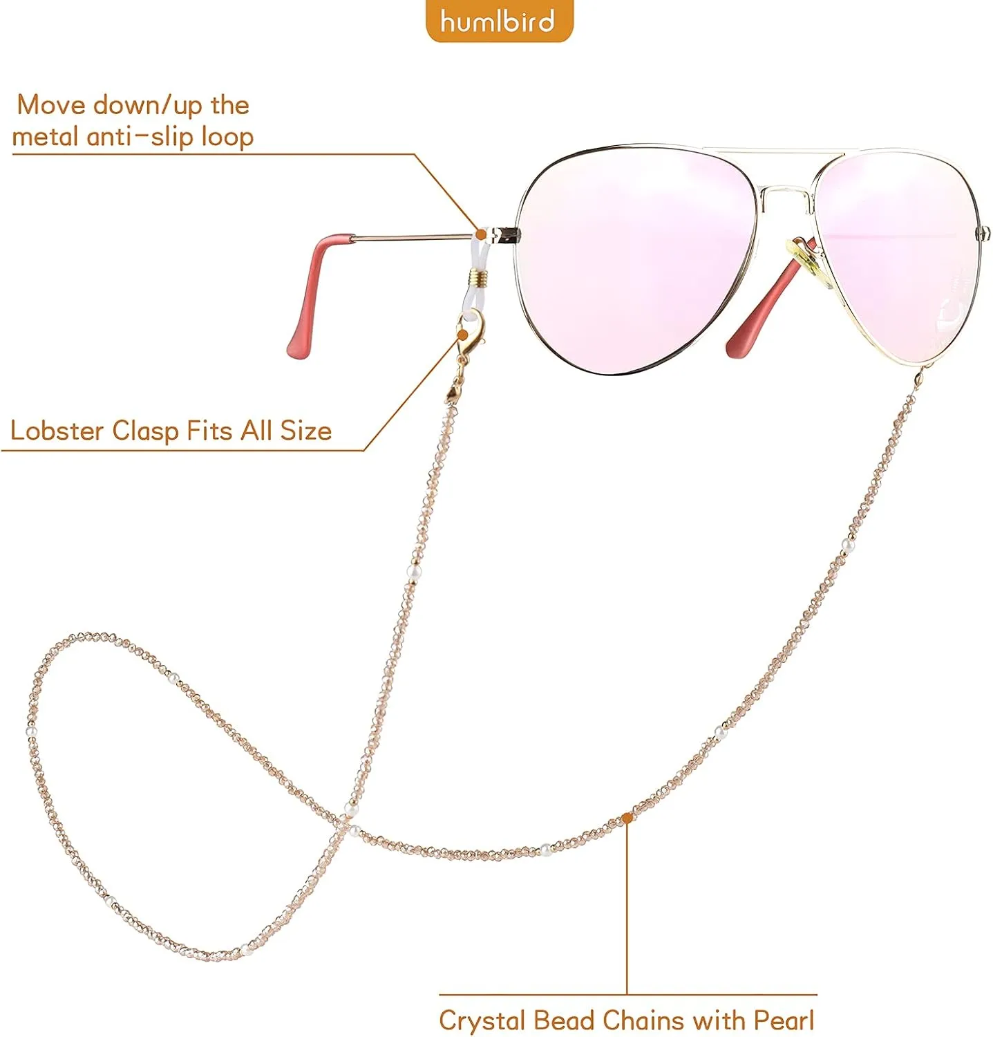 humlbird Mask Lanyard Eyeglasses Chain Healing Crystal Beaded Sunglasses Chains with Pearl for Women