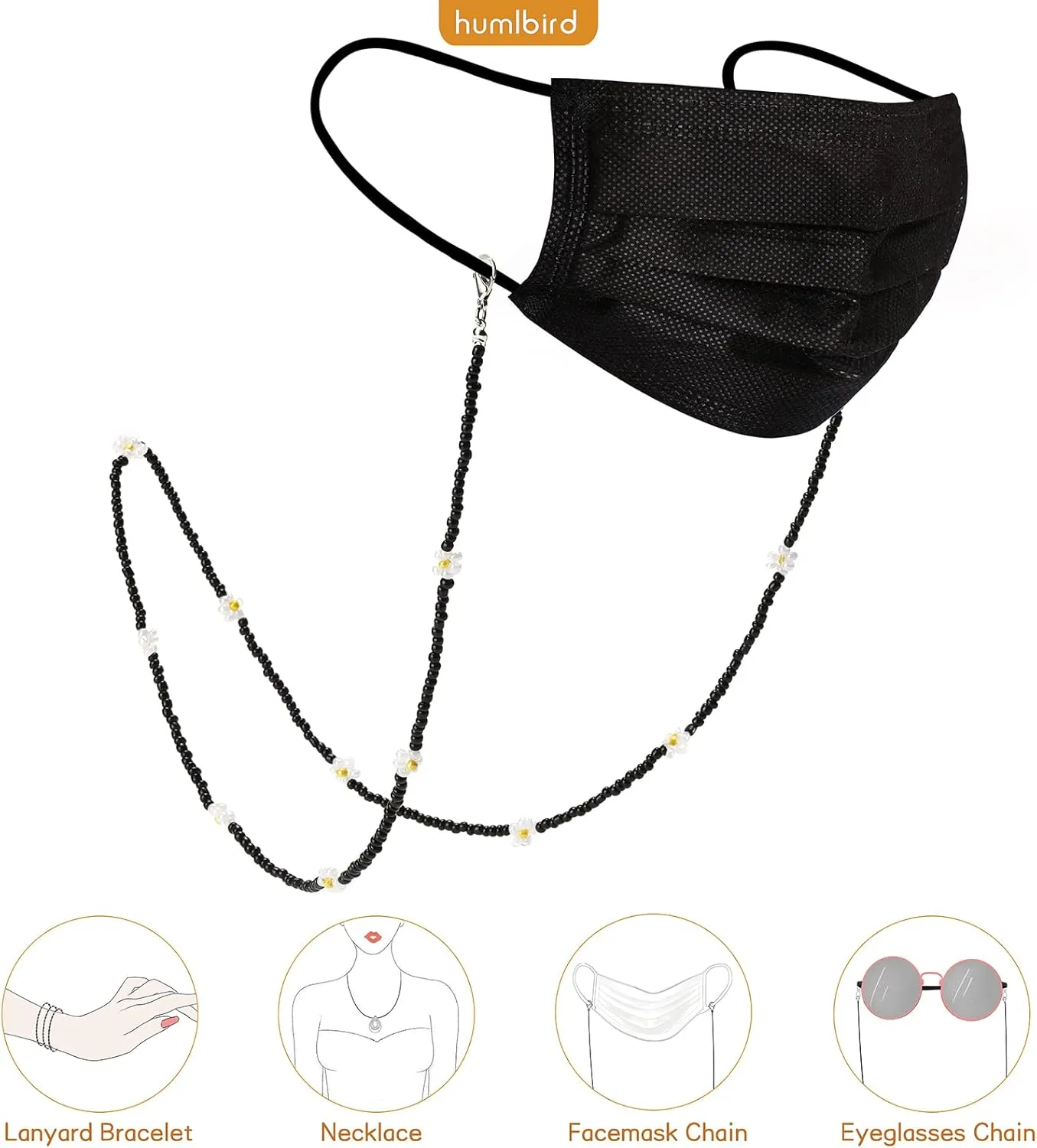 humlbird Mask Lanyard Eyeglasses Chain Healing Crystal Beaded Sunglasses Chains with Pearl for Women