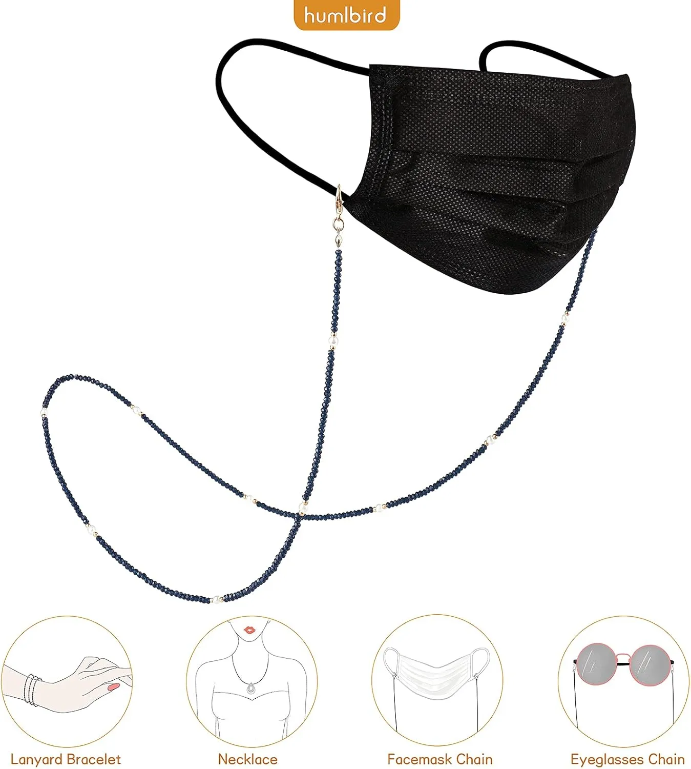 humlbird Mask Lanyard Eyeglasses Chain Healing Crystal Beaded Sunglasses Chains with Pearl for Women