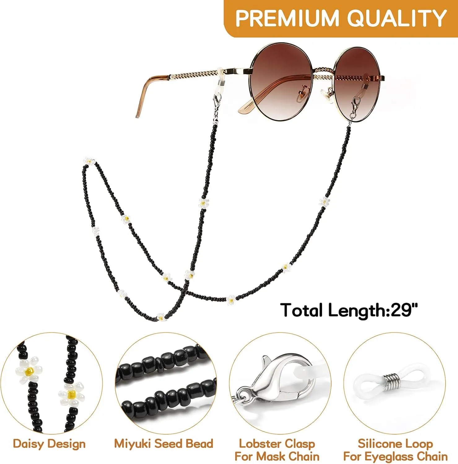 humlbird Mask Lanyard Eyeglasses Chain Healing Crystal Beaded Sunglasses Chains with Pearl for Women