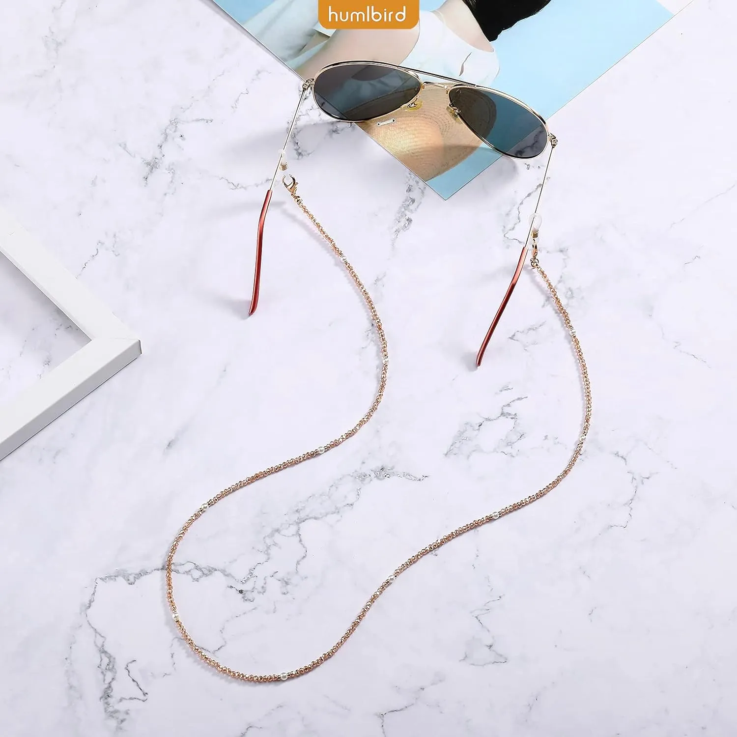 humlbird Mask Lanyard Eyeglasses Chain Healing Crystal Beaded Sunglasses Chains with Pearl for Women