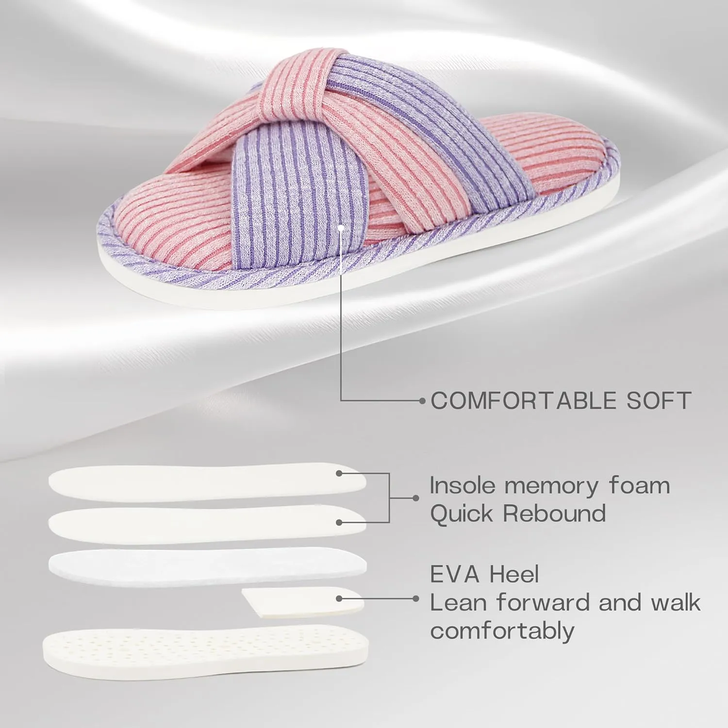 Jerzmy Cross Slippers for Women, Comfy Memory Foam House Bedroom Slippers Trendy Woman Gifts Home Shoes for Room Indoor Kitchen