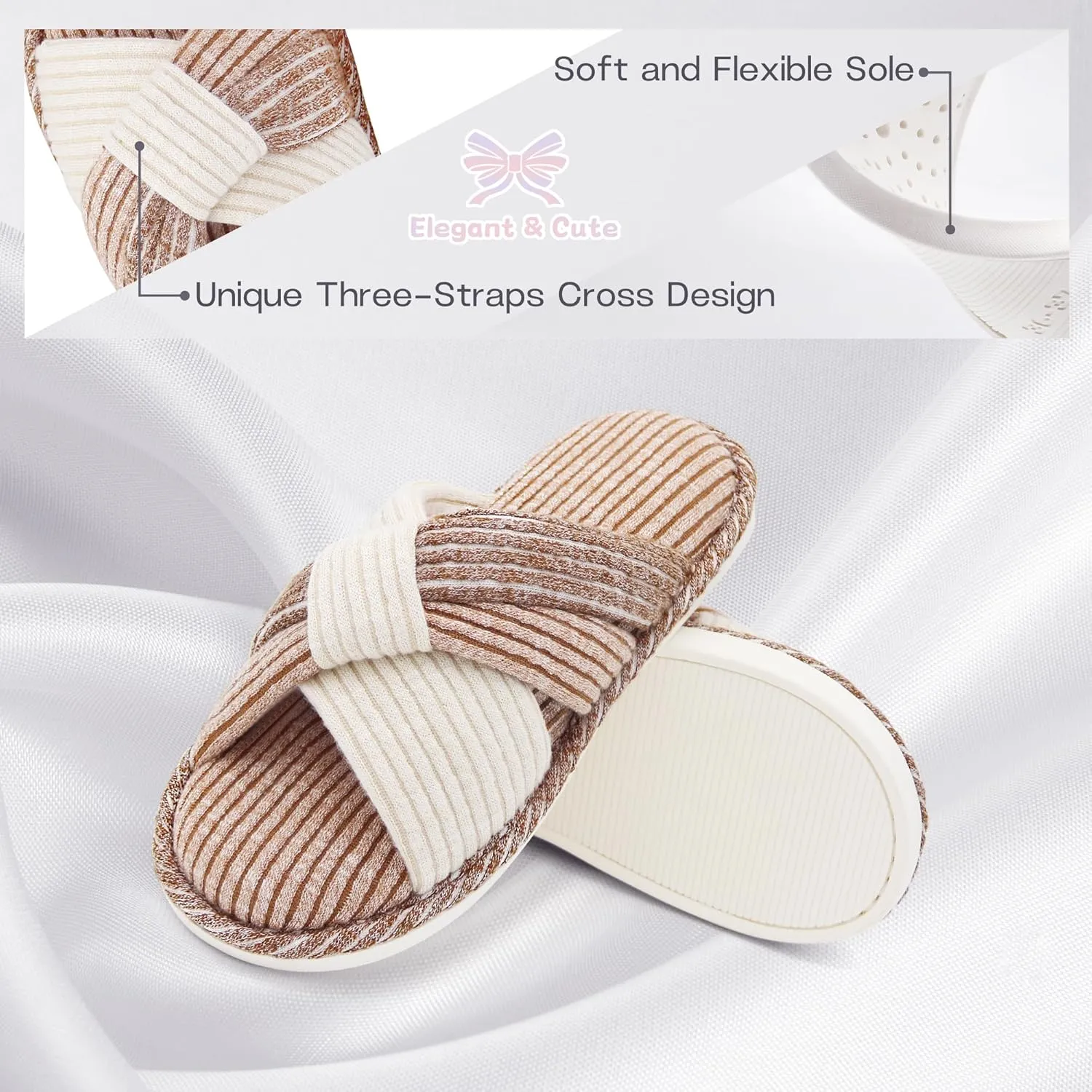 Jerzmy Cross Slippers for Women, Comfy Memory Foam House Bedroom Slippers Trendy Woman Gifts Home Shoes for Room Indoor Kitchen