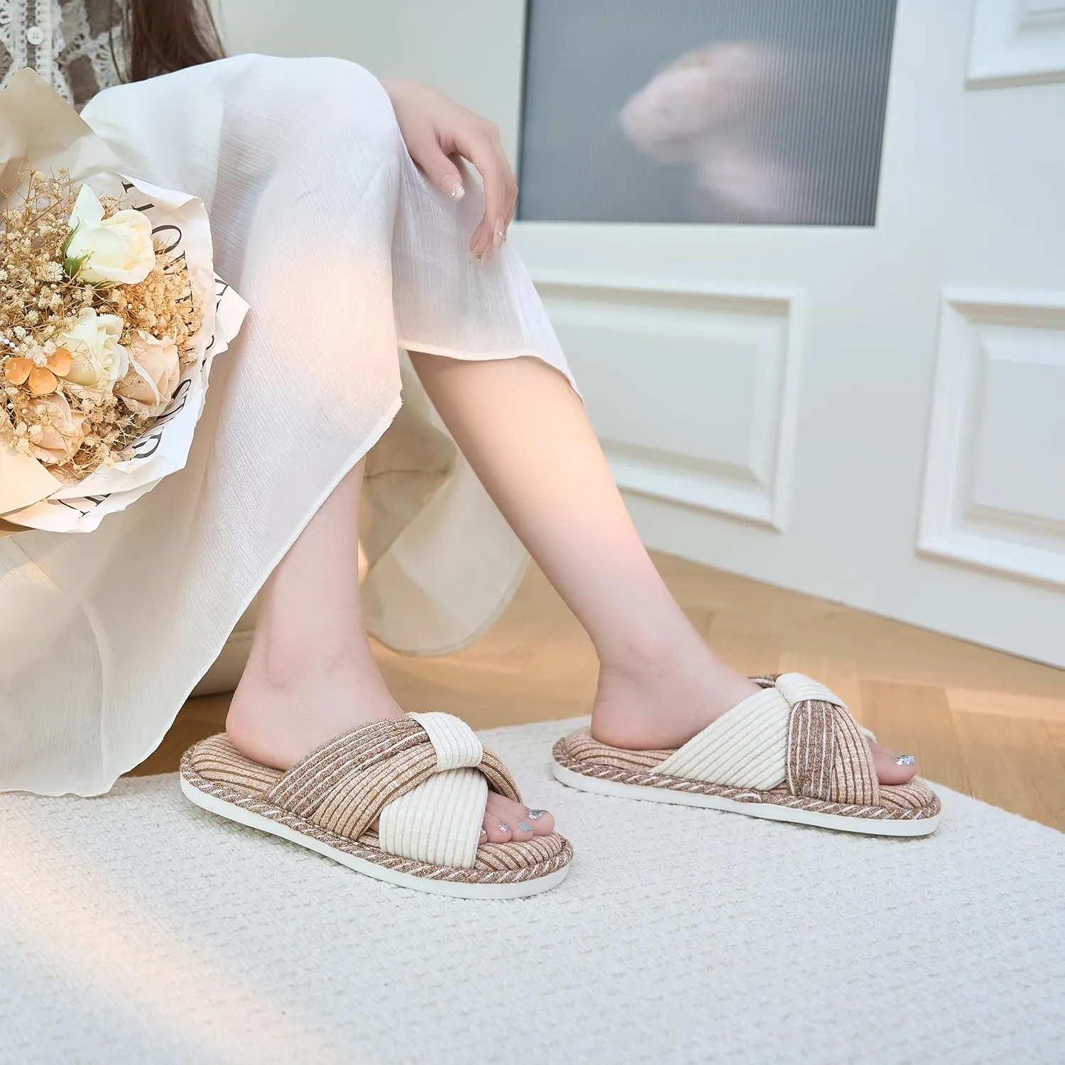 Jerzmy Cross Slippers for Women, Comfy Memory Foam House Bedroom Slippers Trendy Woman Gifts Home Shoes for Room Indoor Kitchen