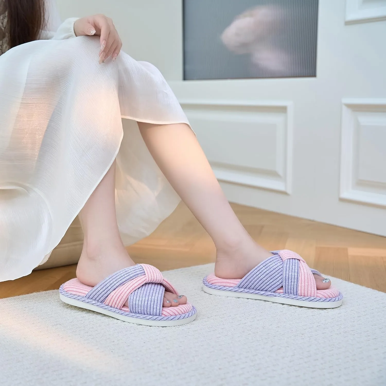 Jerzmy Cross Slippers for Women, Comfy Memory Foam House Bedroom Slippers Trendy Woman Gifts Home Shoes for Room Indoor Kitchen