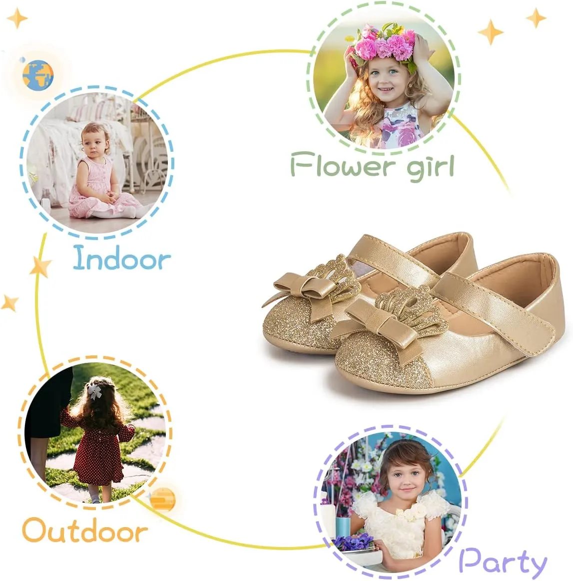 KIDSUN Infant Baby Girls Mary Jane Shoes Non-Slip Rubber Sole Ballet Slippers Princess Dress Wedding Shoes Newborn Crib Shoes First Walkers Shoes