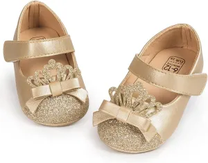 KIDSUN Infant Baby Girls Mary Jane Shoes Non-Slip Rubber Sole Ballet Slippers Princess Dress Wedding Shoes Newborn Crib Shoes First Walkers Shoes