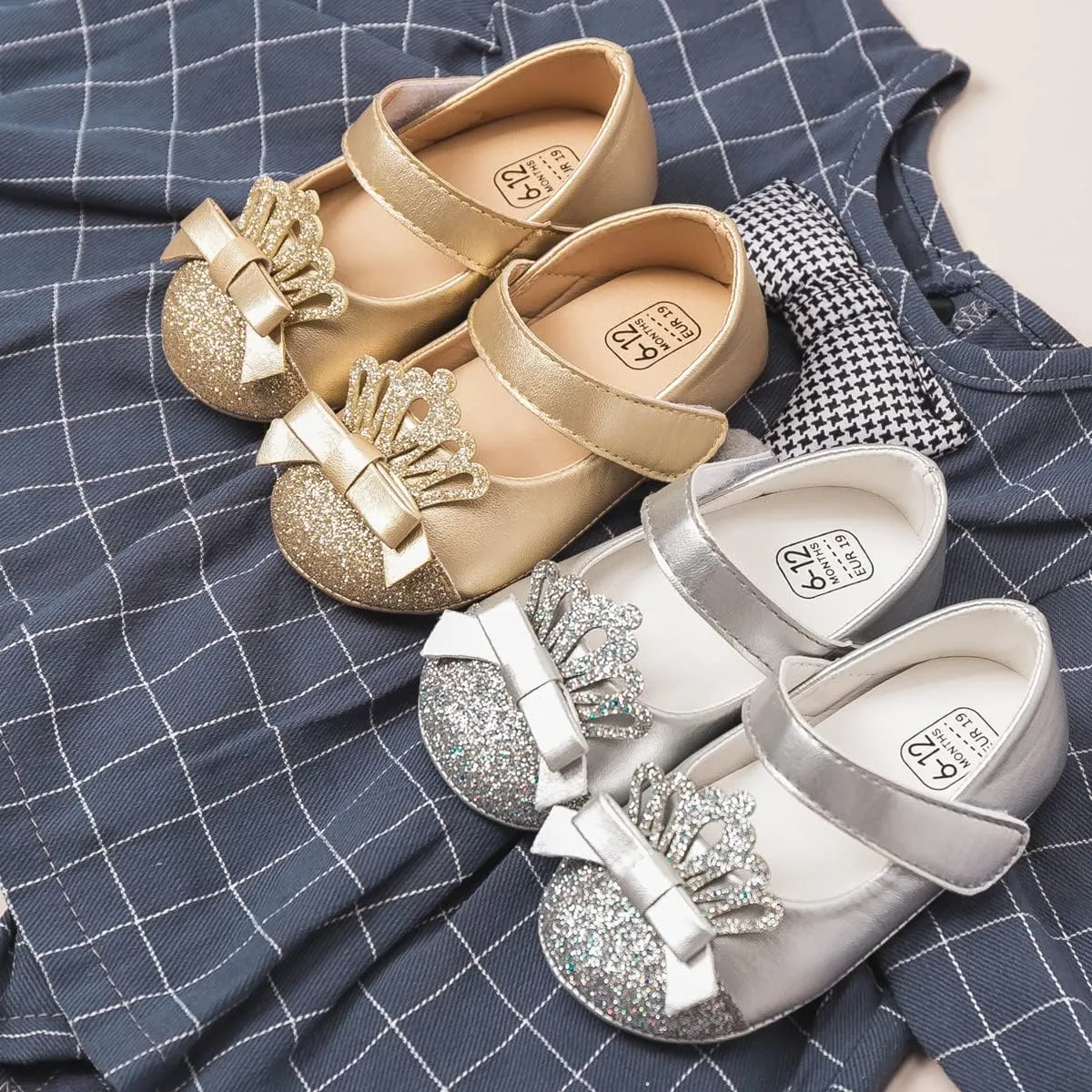 KIDSUN Infant Baby Girls Mary Jane Shoes Non-Slip Rubber Sole Ballet Slippers Princess Dress Wedding Shoes Newborn Crib Shoes First Walkers Shoes