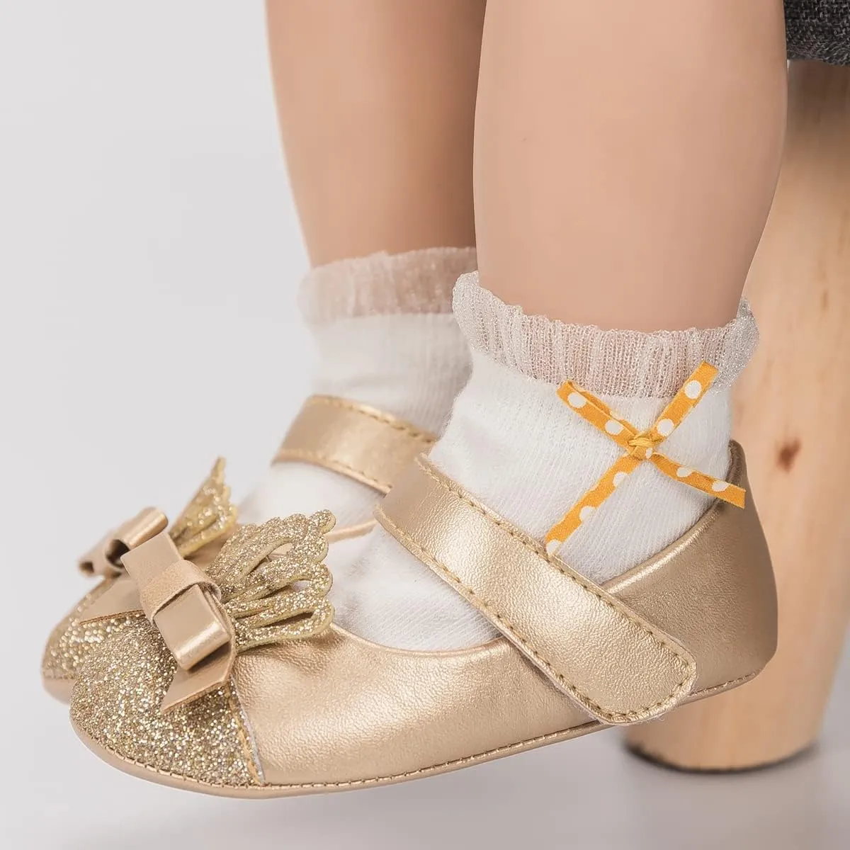 KIDSUN Infant Baby Girls Mary Jane Shoes Non-Slip Rubber Sole Ballet Slippers Princess Dress Wedding Shoes Newborn Crib Shoes First Walkers Shoes