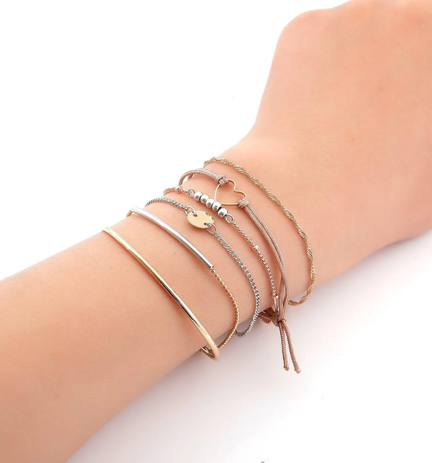 Layered Bracelet Set Assorted Beaded Bracelet Multiple Stackable Wrap Bangle Jewelry Adjustable