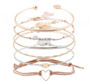 Layered Bracelet Set Assorted Beaded Bracelet Multiple Stackable Wrap Bangle Jewelry Adjustable