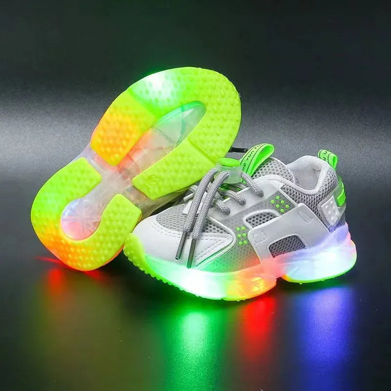 LED Luminous  Soft Soles Leather Mesh Sneakers