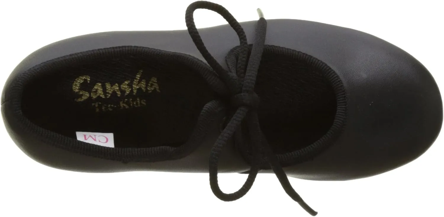 SANSHA Unisex-Child Kids Leather Shoes with Professional Taps 1.1 Inch Heel Oxford Flat