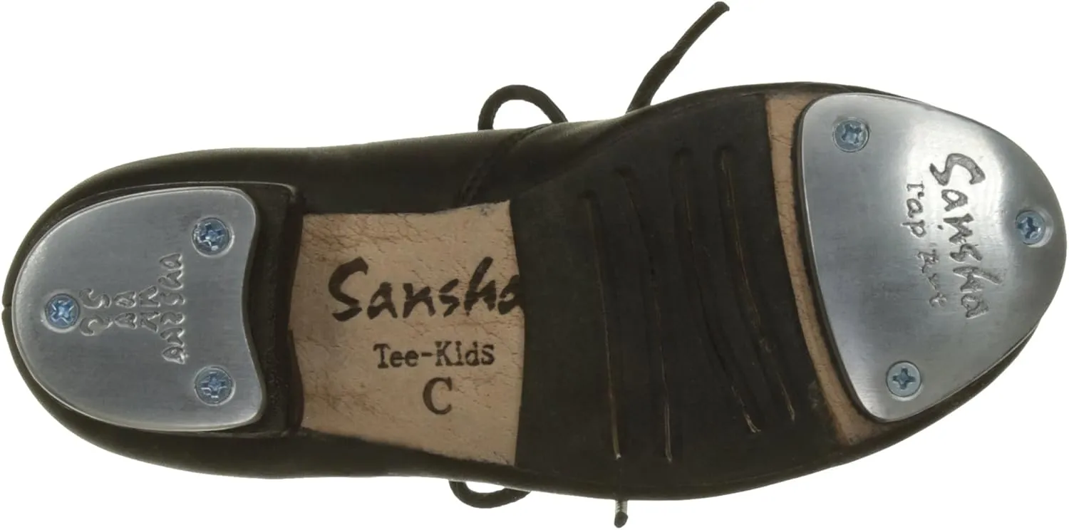 SANSHA Unisex-Child Kids Leather Shoes with Professional Taps 1.1 Inch Heel Oxford Flat