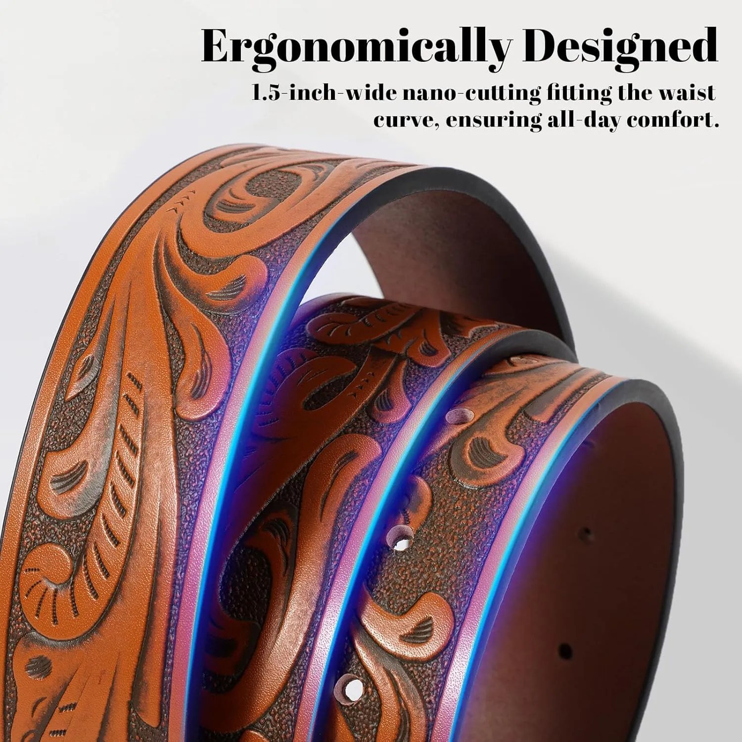 SANSTHS Cowboy Belts for Men Women, Western Leather Belt with Big Buckles Mexican Country Black Longhorn Bull Belt for Jeans