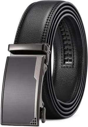 SENDEFN Men's Leather Belt Automatic Ratchet Buckle Slide Belt for Dress Casual Trim to Fit with Gift Box