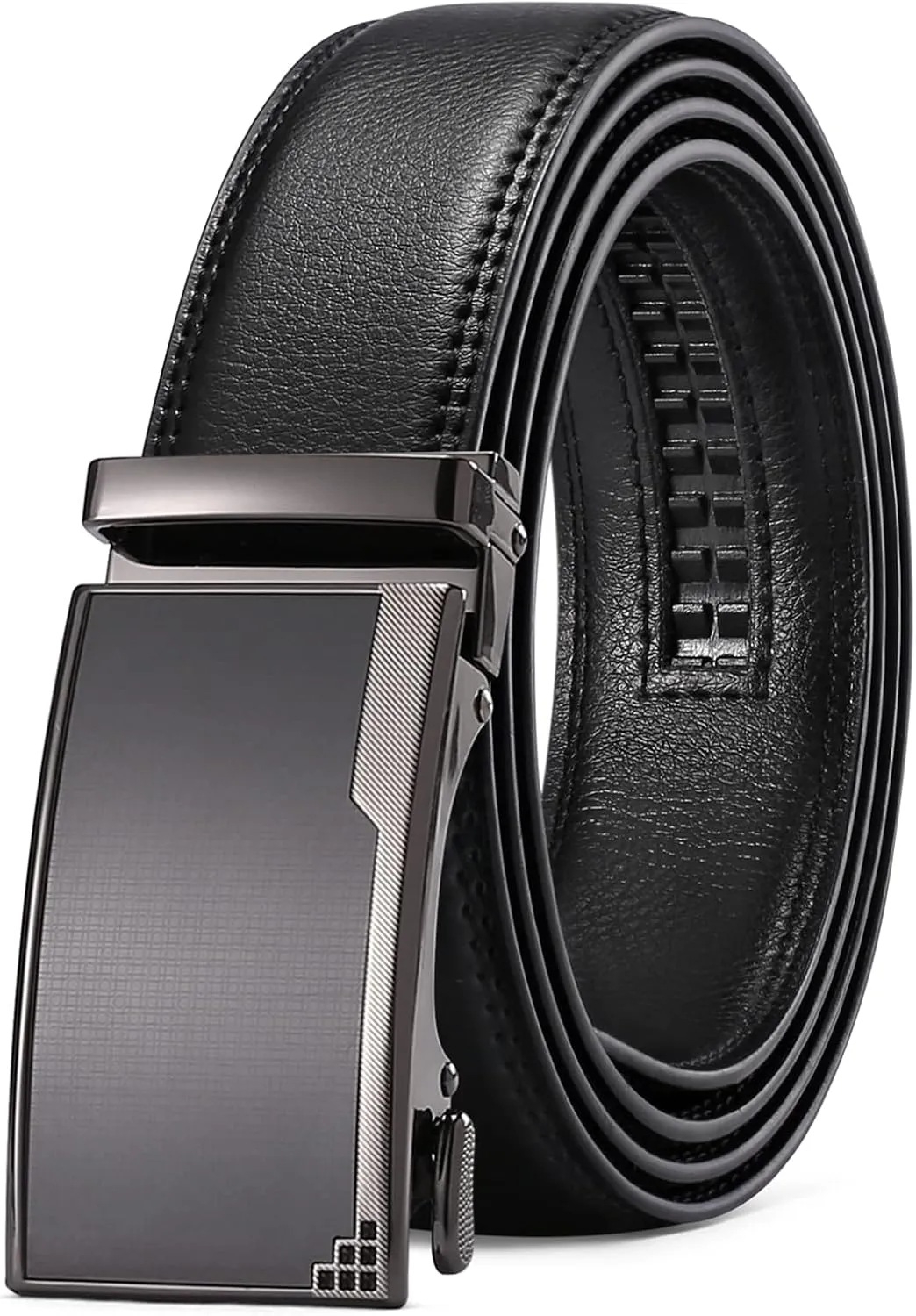 SENDEFN Men's Leather Belt Automatic Ratchet Buckle Slide Belt for Dress Casual Trim to Fit with Gift Box