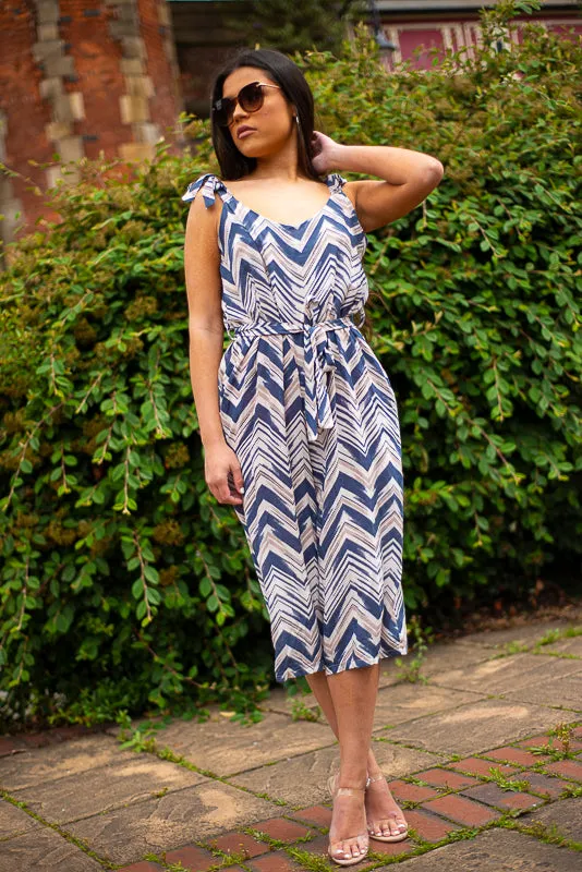 Shannon Navy/Peach Diamond Aztec Jumpsuit