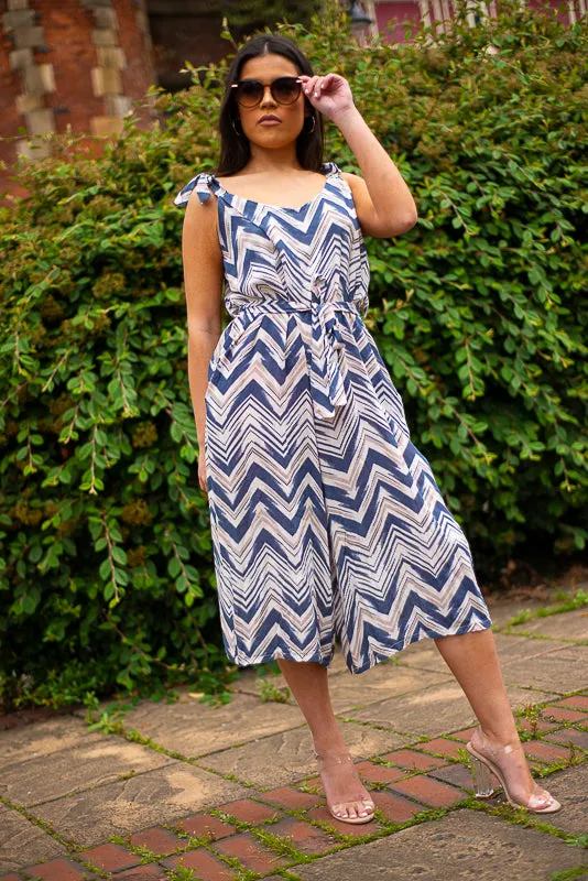 Shannon Navy/Peach Diamond Aztec Jumpsuit