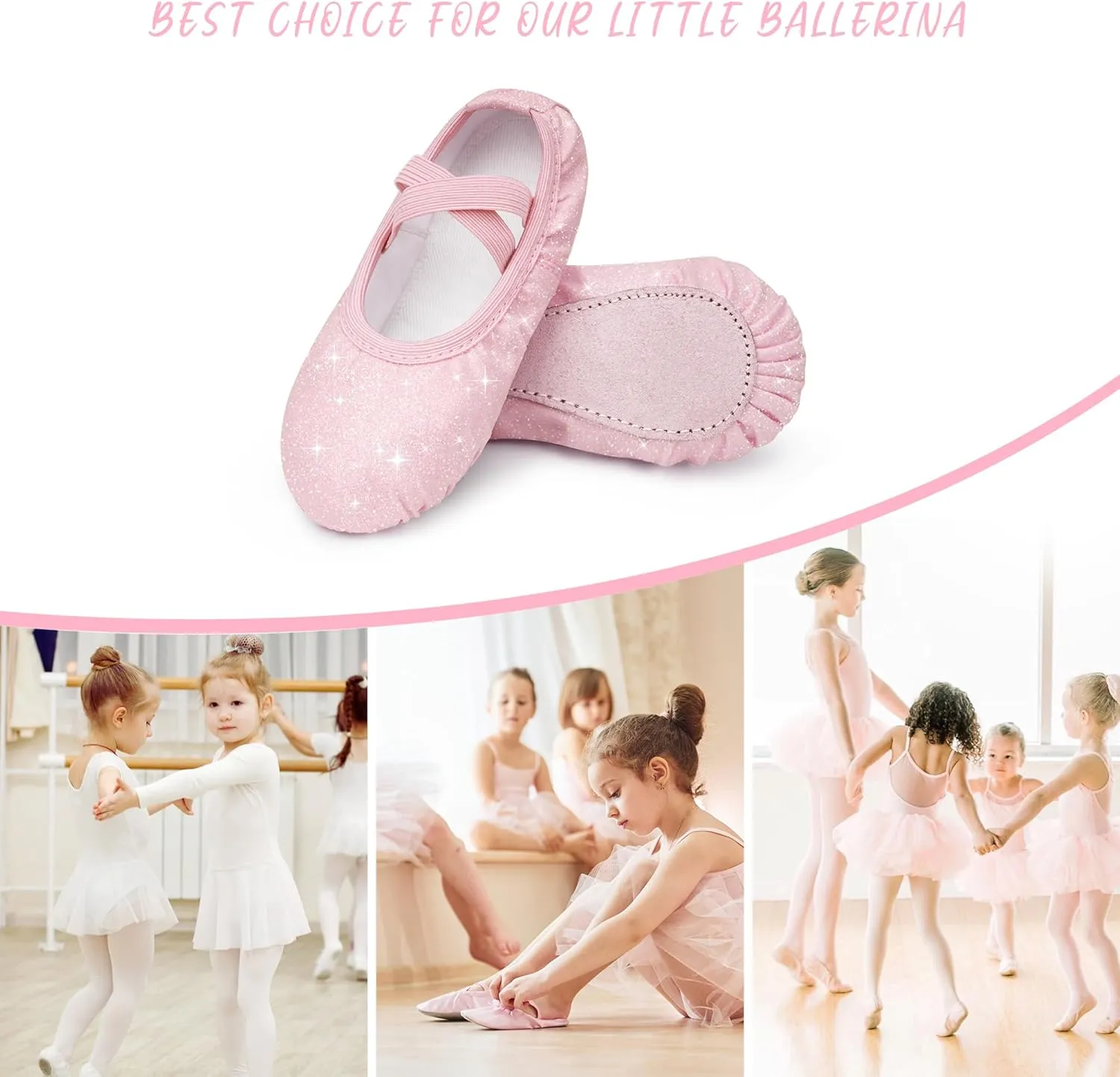 Stelle Ballet Shoes for Girls Glitter | Metallic Faux Leather Ballet Slippers Dance Shoes for Toddler/Little/Big Kids