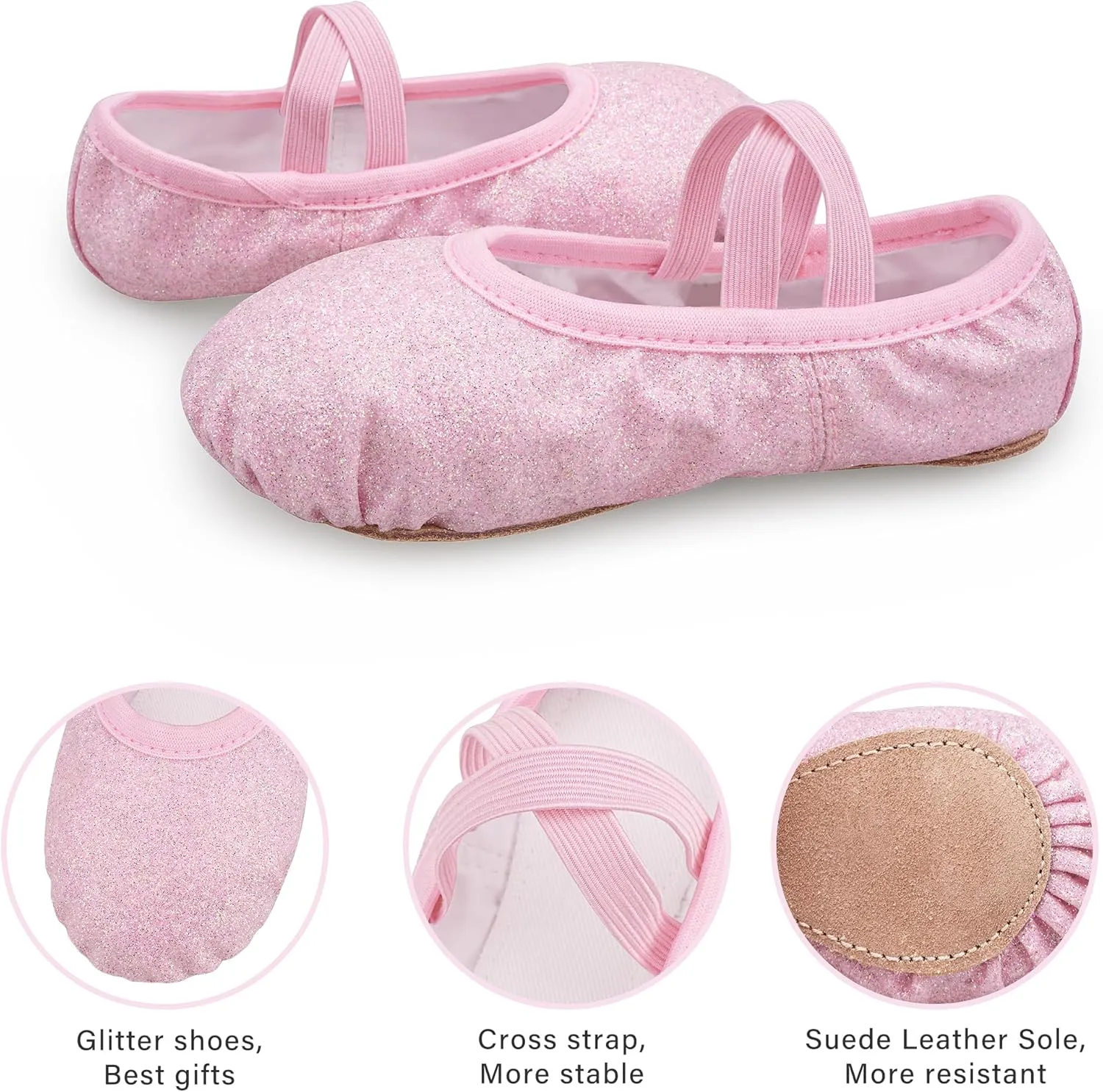 Stelle Ballet Shoes for Girls Glitter | Metallic Faux Leather Ballet Slippers Dance Shoes for Toddler/Little/Big Kids