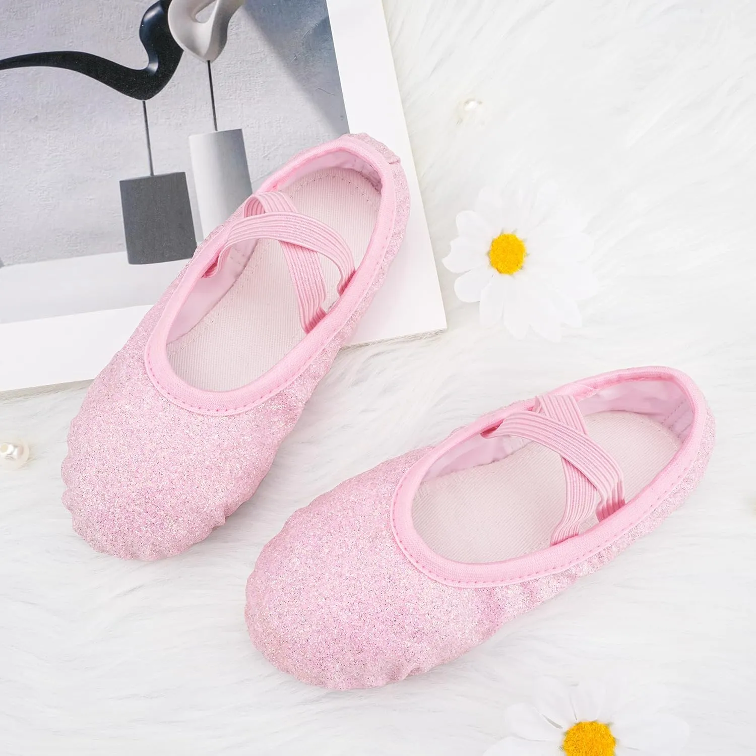 Stelle Ballet Shoes for Girls Glitter | Metallic Faux Leather Ballet Slippers Dance Shoes for Toddler/Little/Big Kids