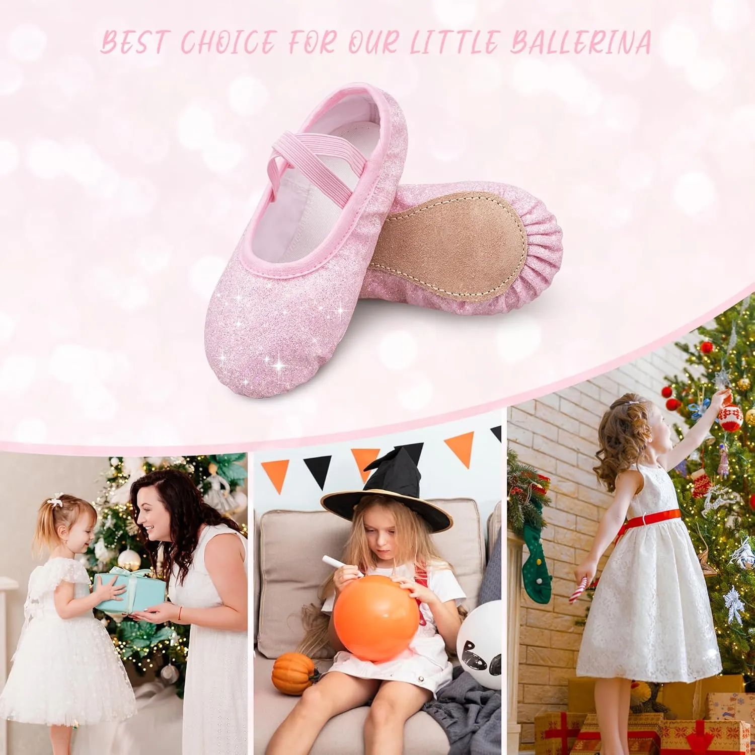 Stelle Ballet Shoes for Girls Glitter | Metallic Faux Leather Ballet Slippers Dance Shoes for Toddler/Little/Big Kids
