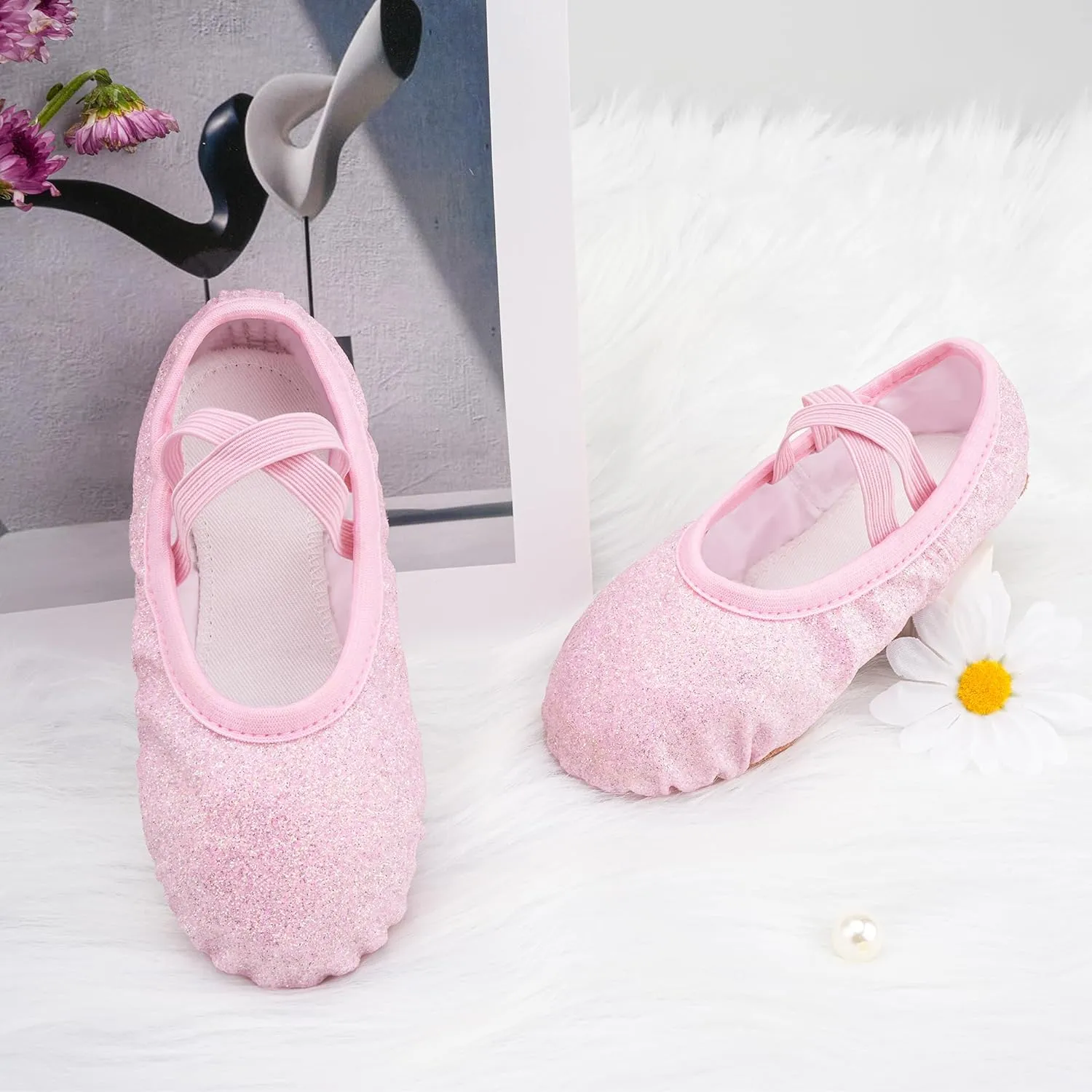 Stelle Ballet Shoes for Girls Glitter | Metallic Faux Leather Ballet Slippers Dance Shoes for Toddler/Little/Big Kids