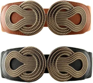VOCHIC 2pcs Vintage Basic Stretchy Elastic Wide Waist Belt for Womens Dress Metal Interlock Buckle