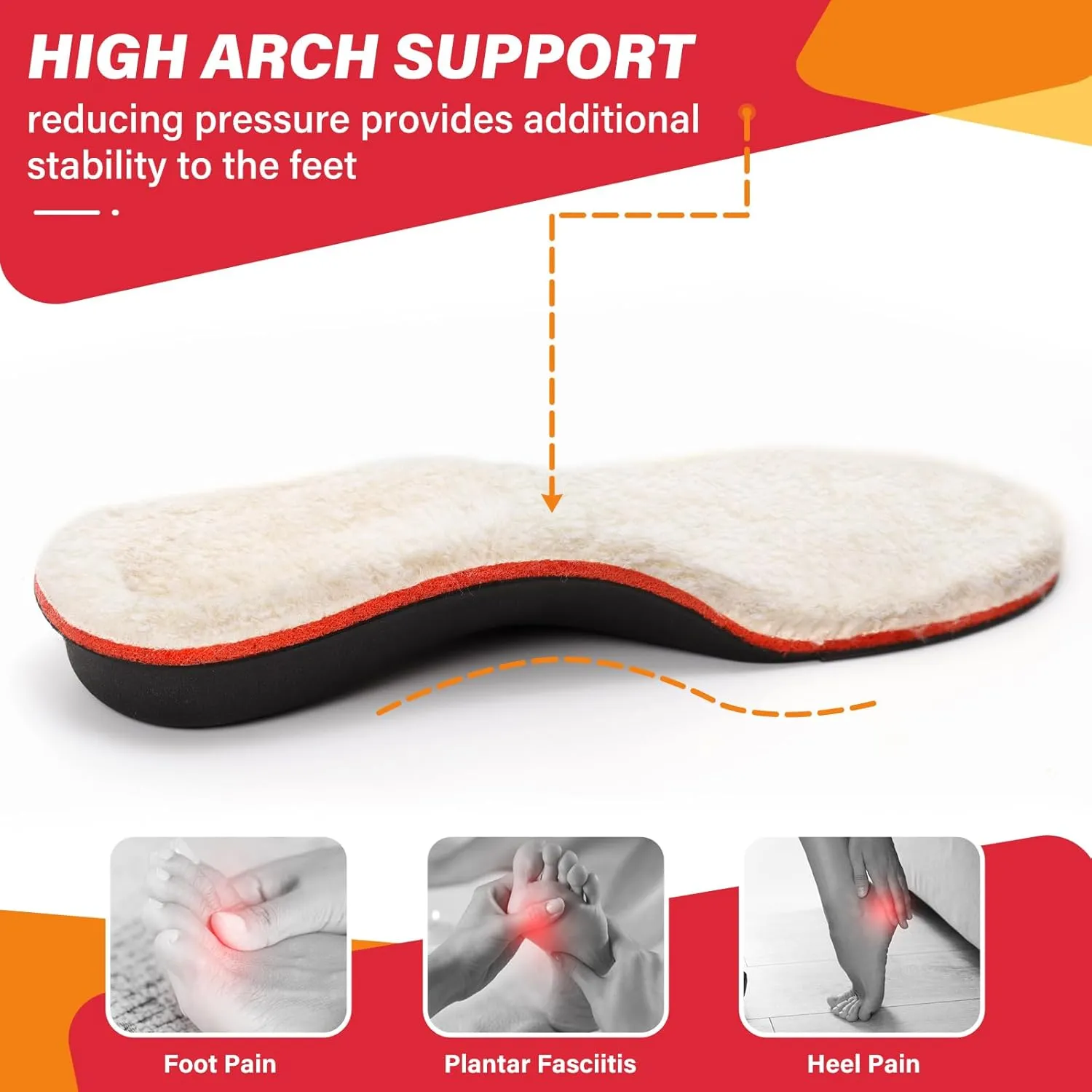 V.Step Wool Insoles with Arch Support, Comfortable Sheepskin Shoe Inserts Shearling Replacement for Women Men Boots Cozy